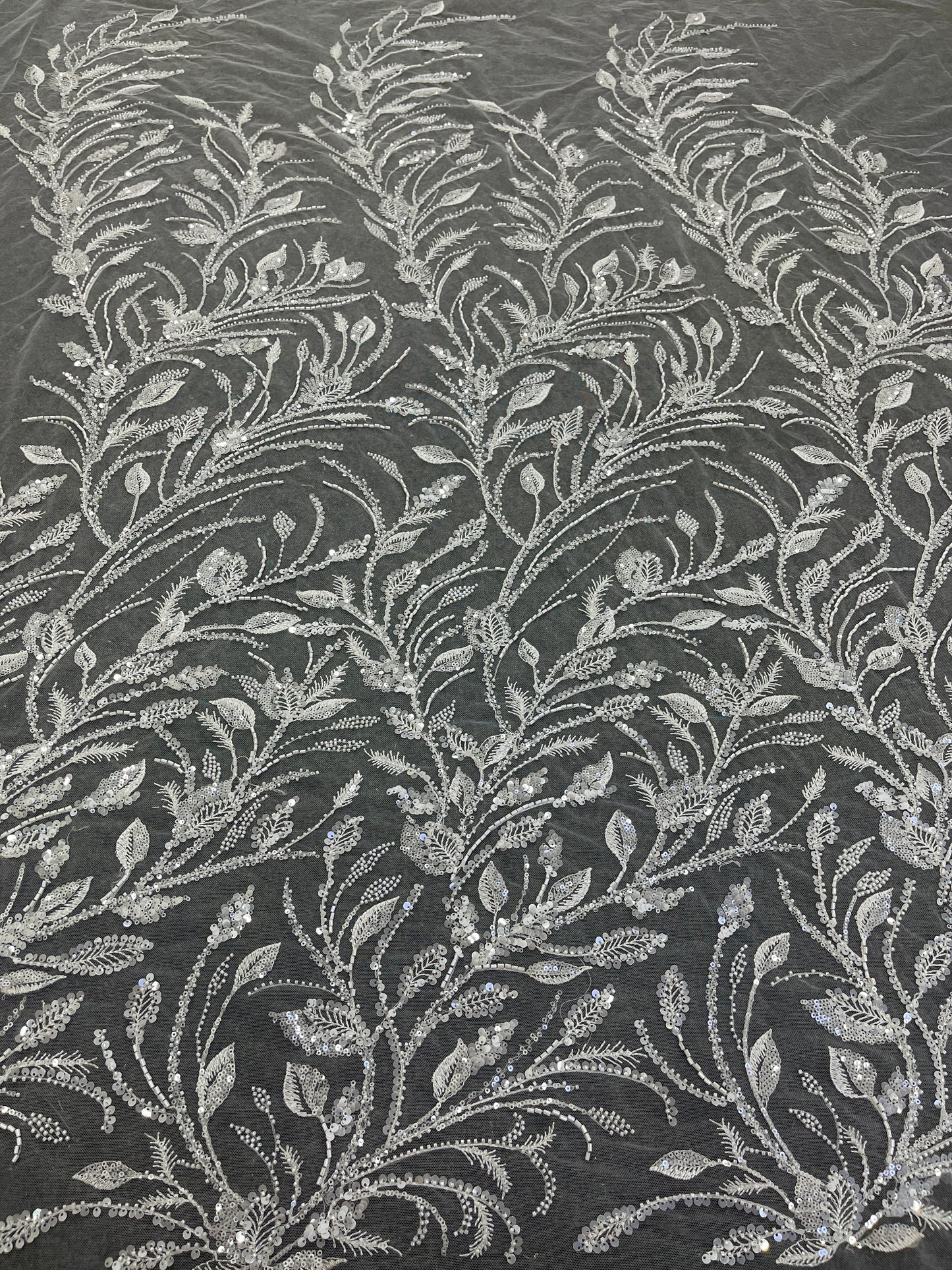 Leaf beaded bridal lace fabric