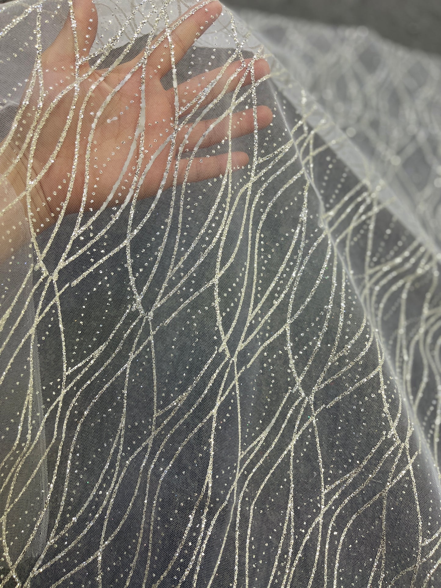 Fashion ivory glitter lace with silver