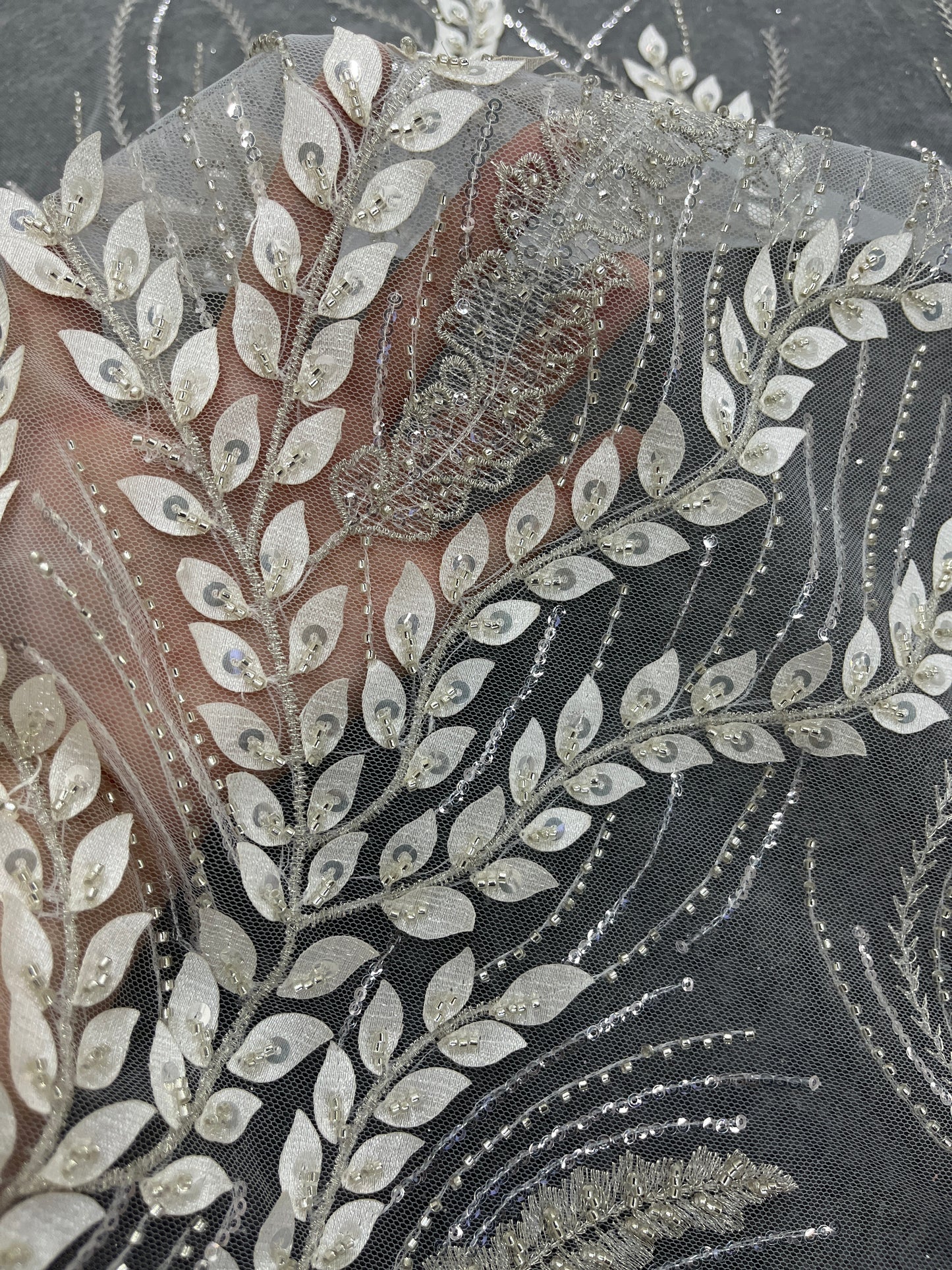 Fancy leaf beaded laser bridal gown