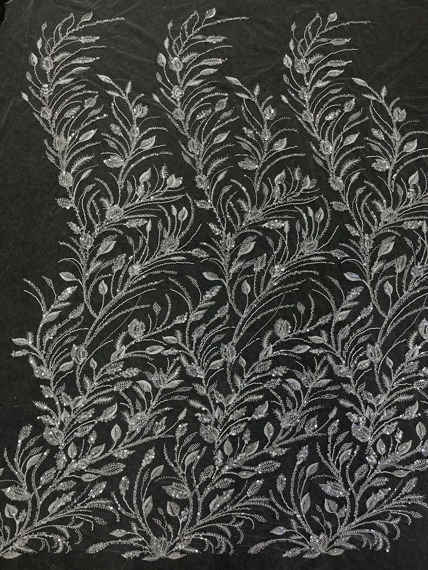 Leaf beaded bridal lace fabric
