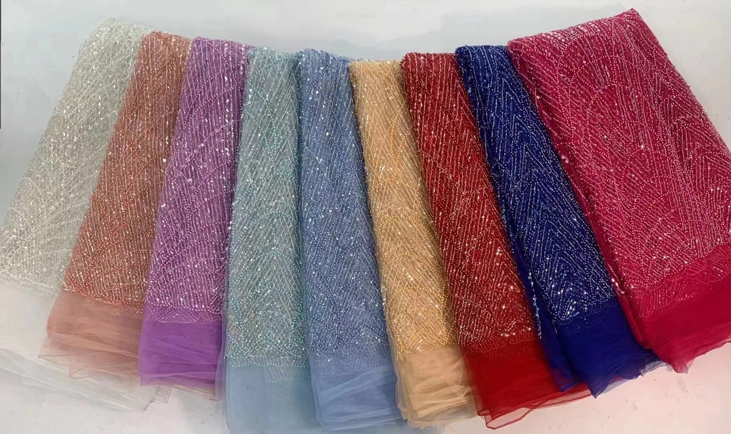 Popular line design tulle mesh beaded sequin wedding bridal lace